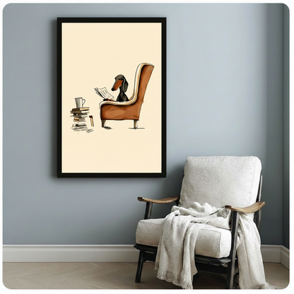 Dachshund Reading Chair Funny Canvas Wall Art