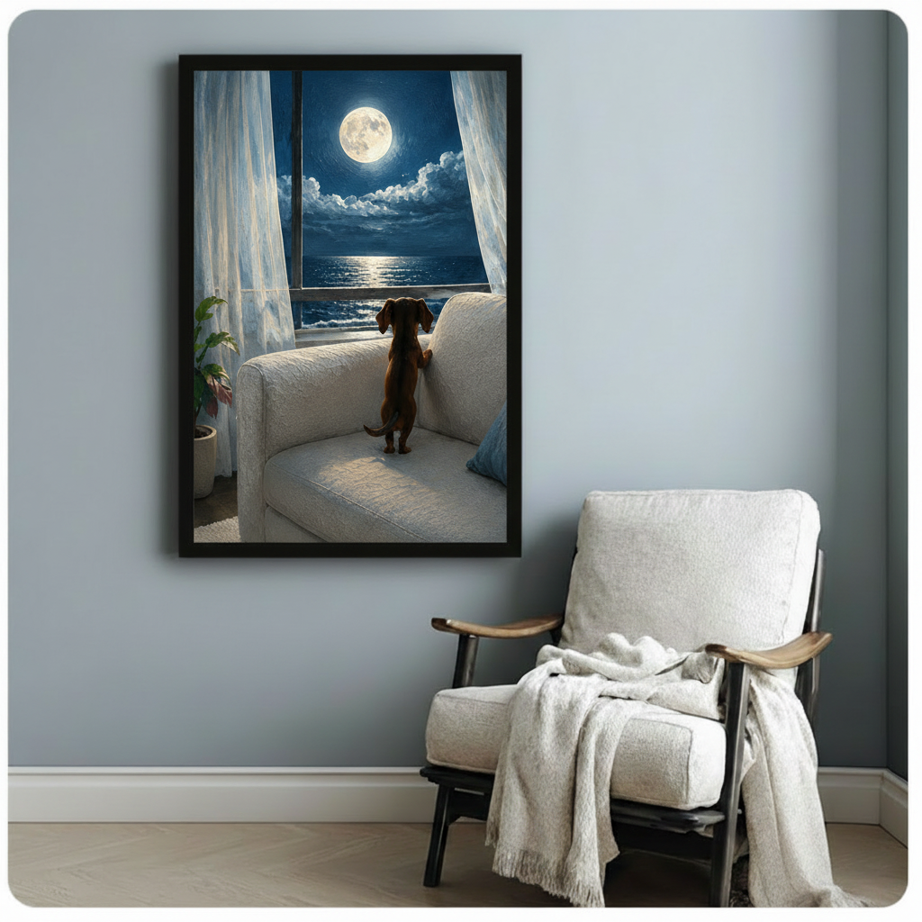 Dachshund Moon Ocean View Canvas Wall Art