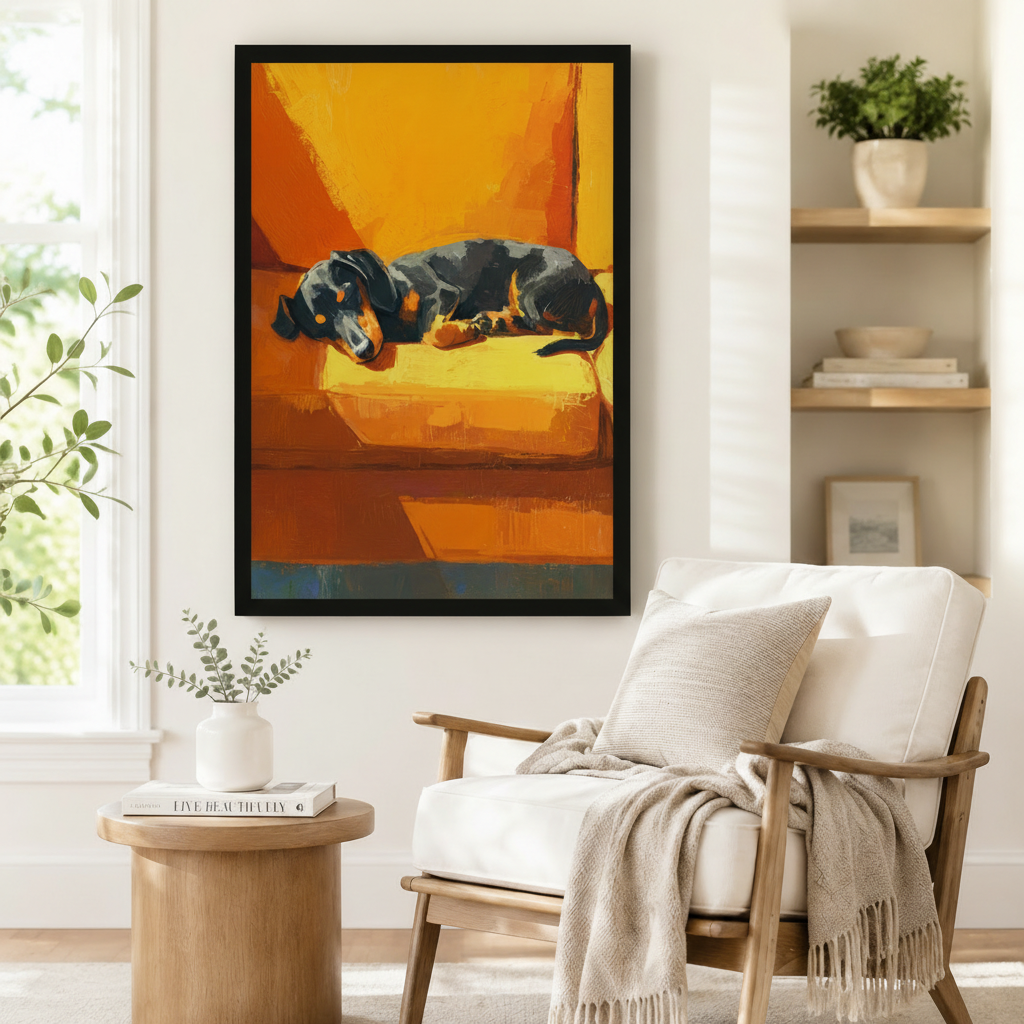 Sleeping Dachshund Oil Style Canvas Art Wall Art
