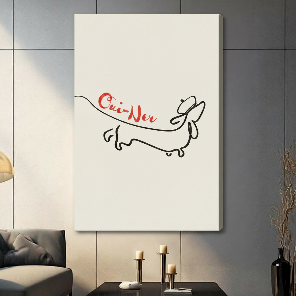 Oui-Ner Dachshund Line Art Canvas Print Wall Art