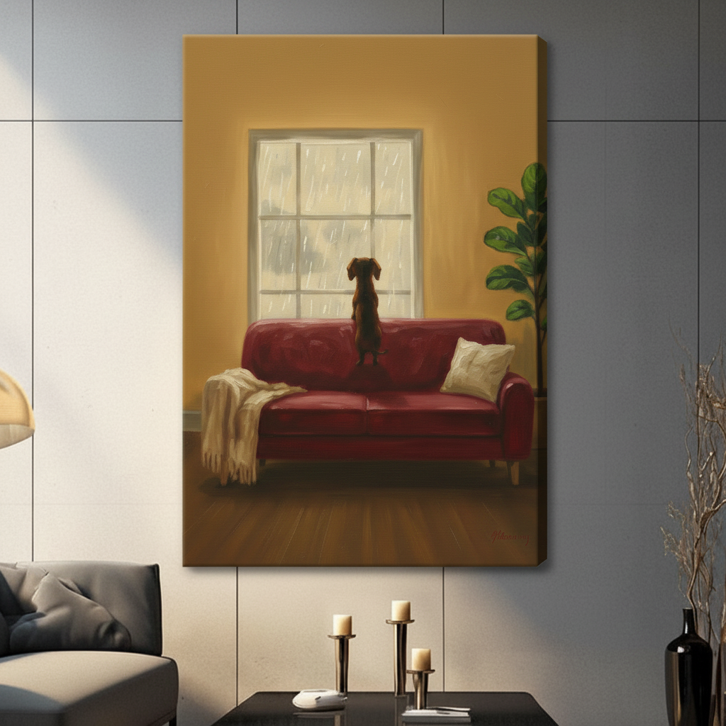 Rainy Day Dachshund Framed Canvas Wall Art