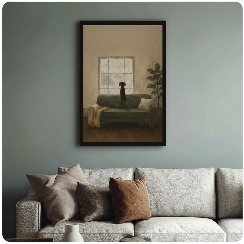 Rainy Day Dog Window Oil Painting Canvas Art Wall Art