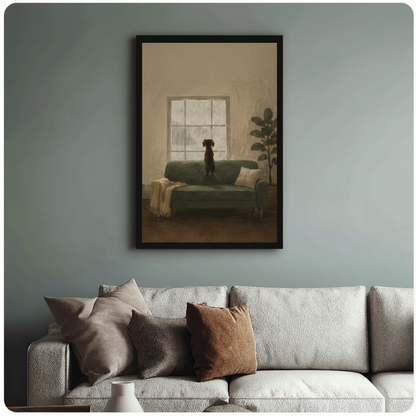 Rainy Day Dog Window Oil Painting Canvas Art Wall Art
