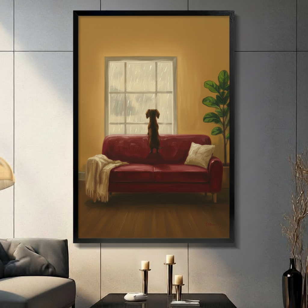 Rainy Day Dachshund Framed Canvas Wall Art