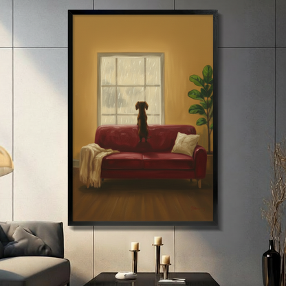 Rainy Day Dachshund Framed Canvas Wall Art