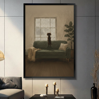 Rainy Day Dog Window Oil Painting Canvas Art Wall Art