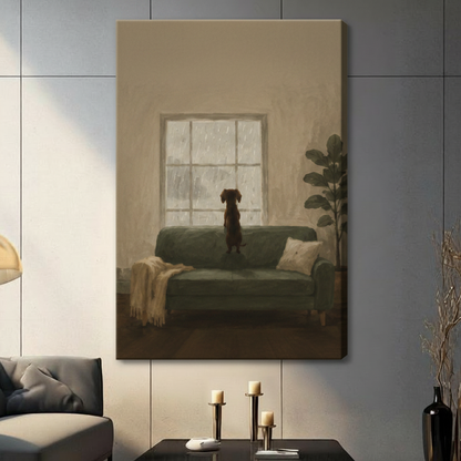 Rainy Day Dog Window Oil Painting Canvas Art Wall Art