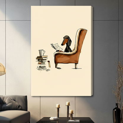 Dachshund Reading Chair Funny Canvas Wall Art