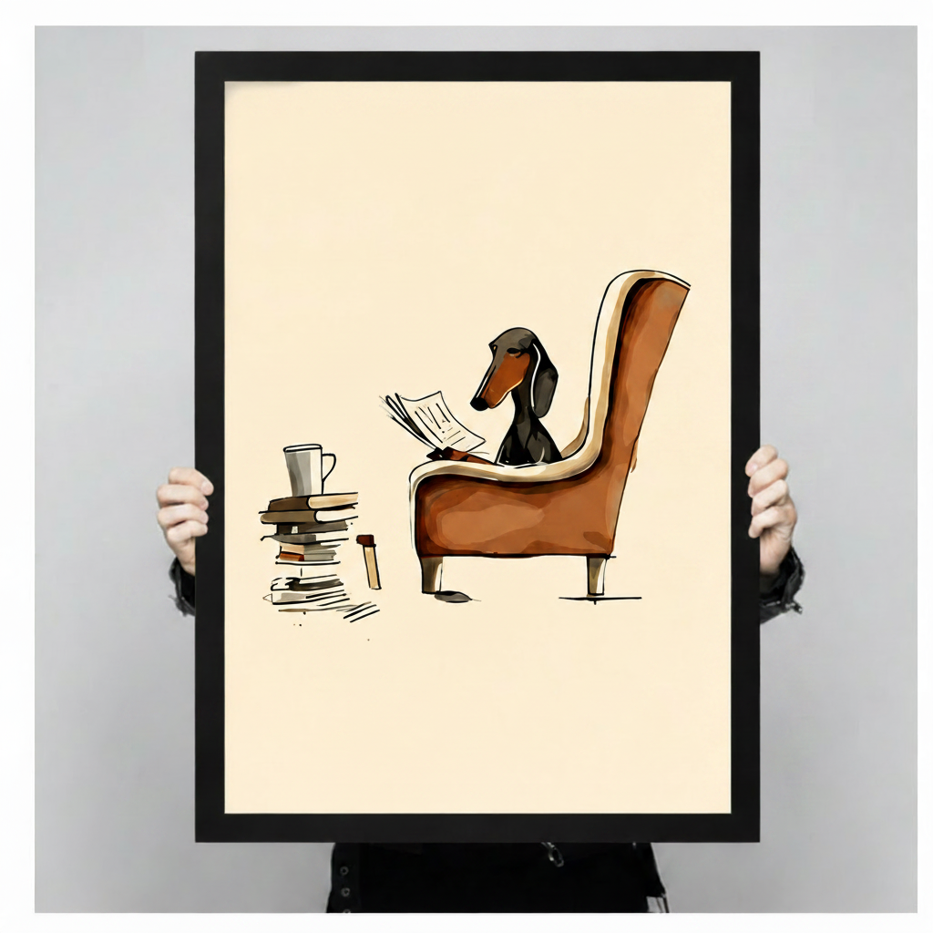 Dachshund Reading Chair Funny Canvas Wall Art