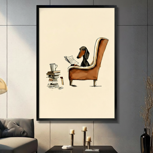 Dachshund Reading Chair Funny Canvas Wall Art