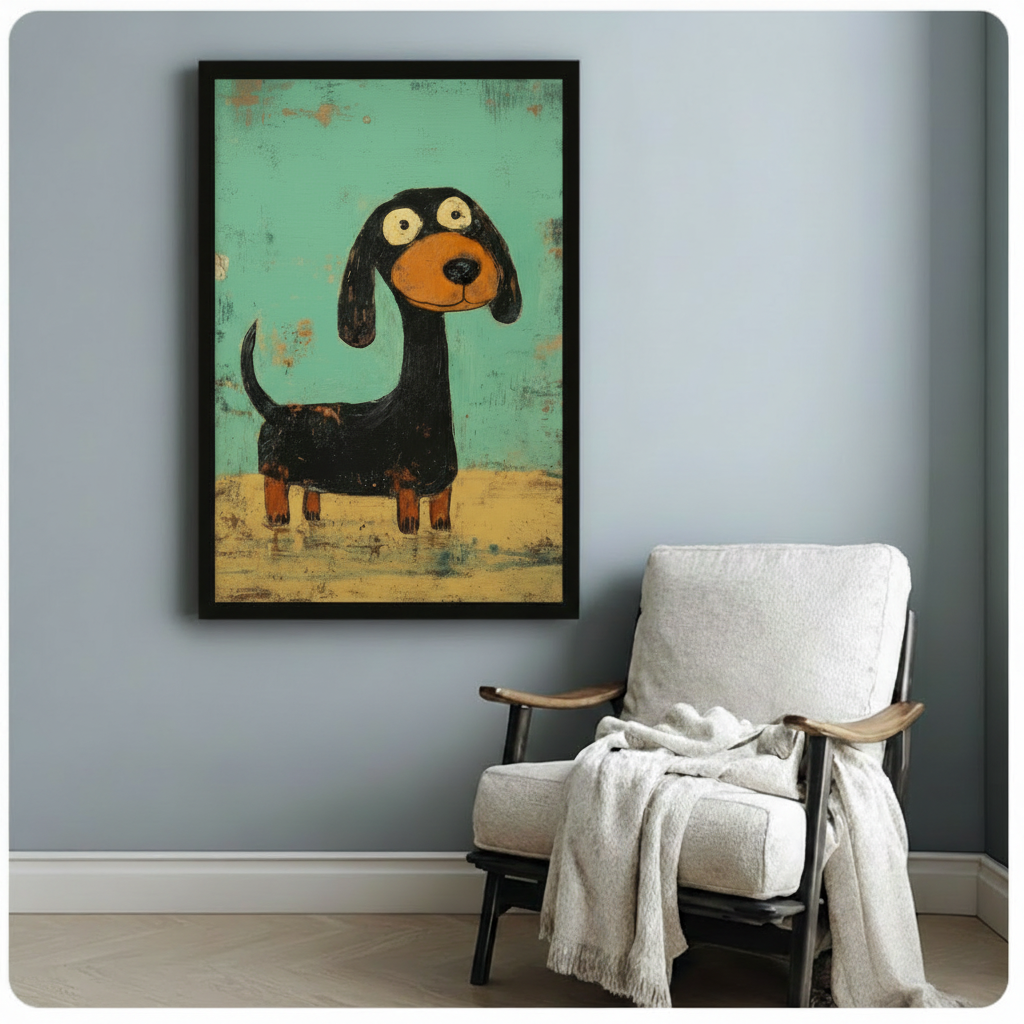 Retro Dachshund Canvas Wall Art Print