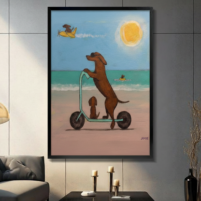 Dachshund Beach Day Fun Canvas Wall Art