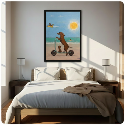 Dachshund Beach Day Fun Canvas Wall Art