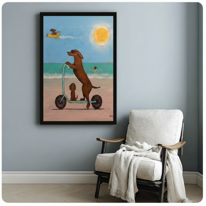 Dachshund Beach Day Fun Canvas Wall Art