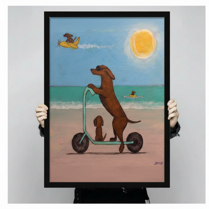 Dachshund Beach Day Fun Canvas Wall Art