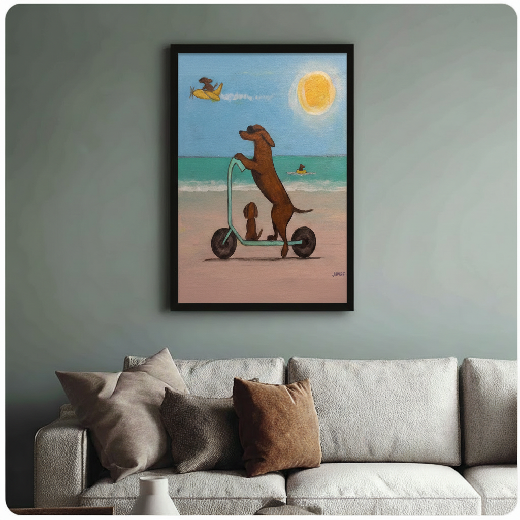 Dachshund Beach Day Fun Canvas Wall Art