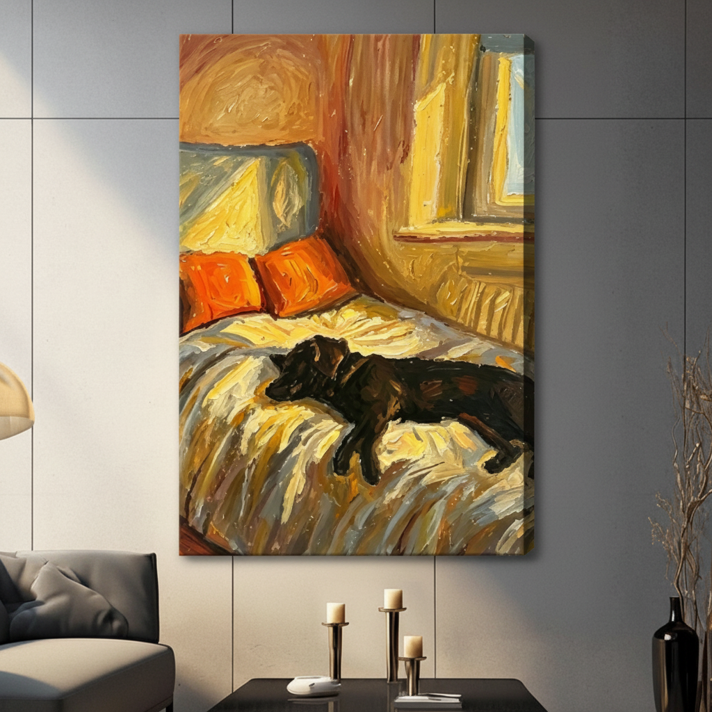 Van Gogh Style Sleeping Dog Canvas Art Wall Art