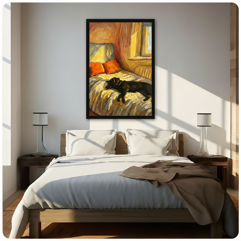 Van Gogh Style Sleeping Dog Canvas Art Wall Art