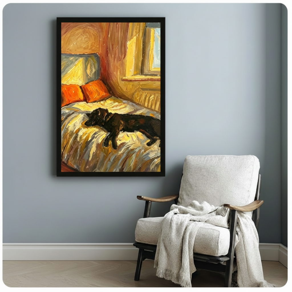 Van Gogh Style Sleeping Dog Canvas Art Wall Art