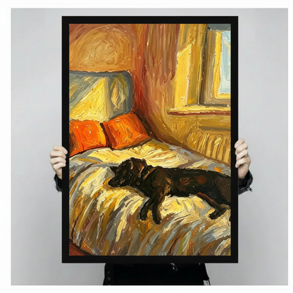Van Gogh Style Sleeping Dog Canvas Art Wall Art