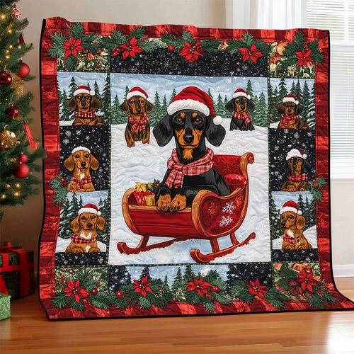 Dachshund Sleigh Quilt Blanket