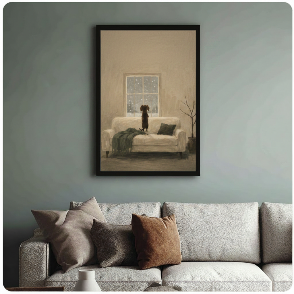 Snowy Day Dog Window Oil Painting Canvas Art Wall Art