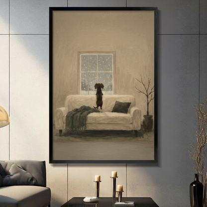 Snowy Day Dog Window Oil Painting Canvas Art Wall Art