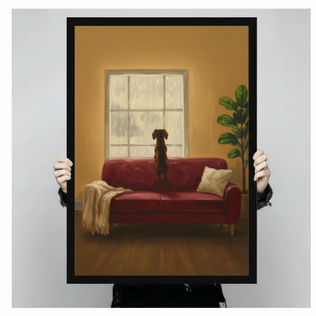 Rainy Day Dachshund Framed Canvas Wall Art