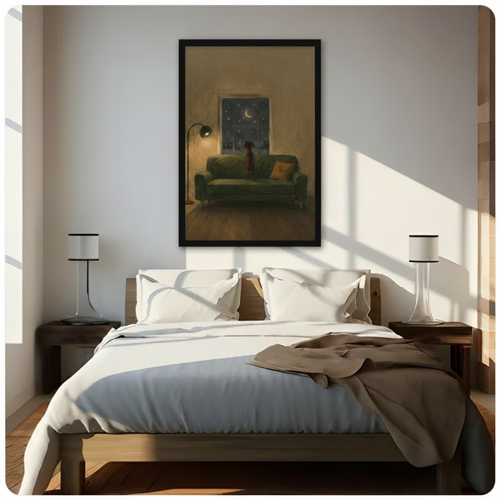Starry Night Dog Window Oil Painting Canvas Art