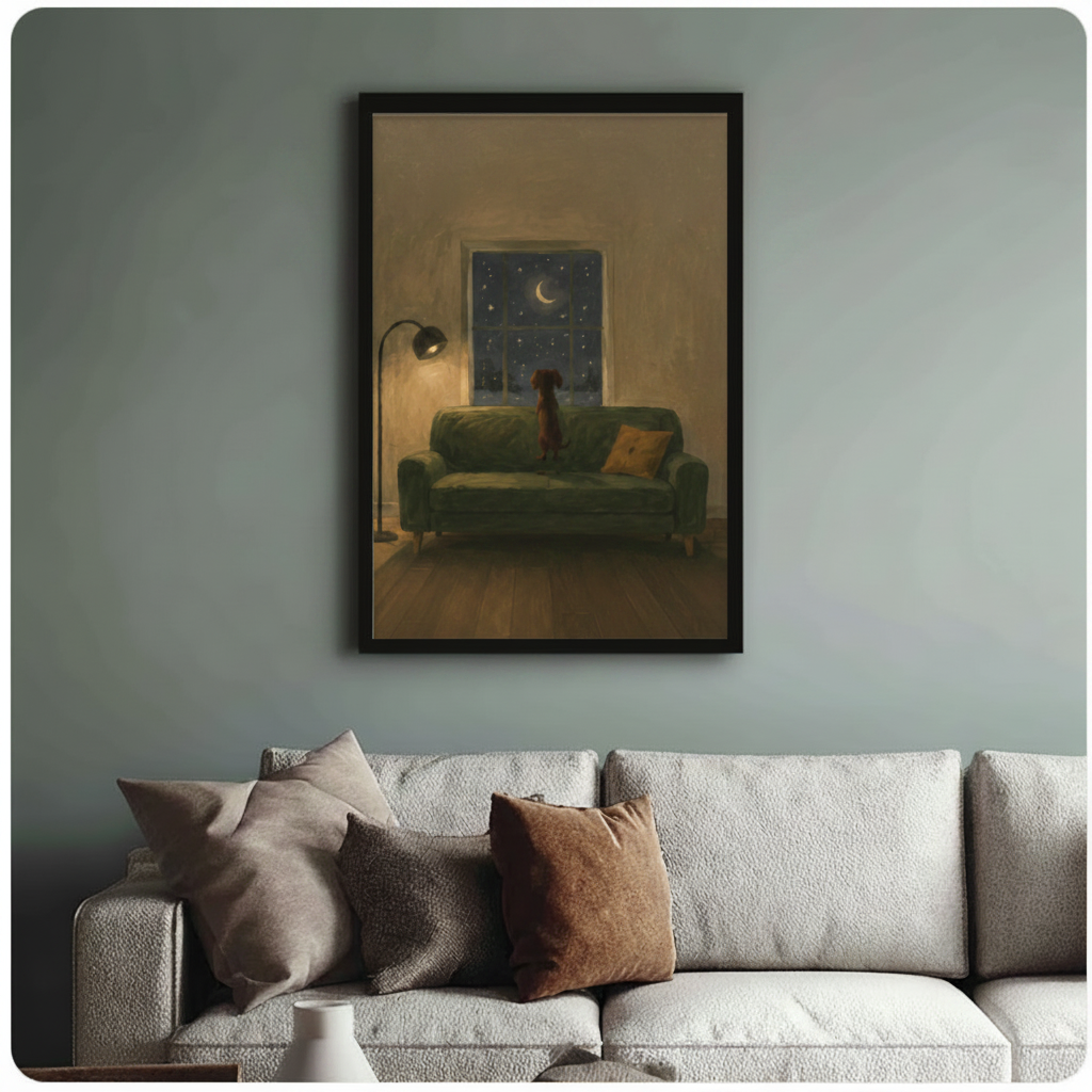 Starry Night Dog Window Oil Painting Canvas Art