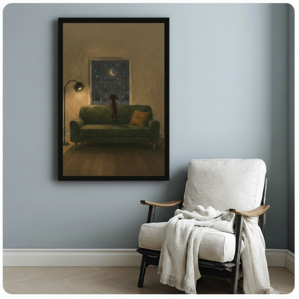 Starry Night Dog Window Oil Painting Canvas Art