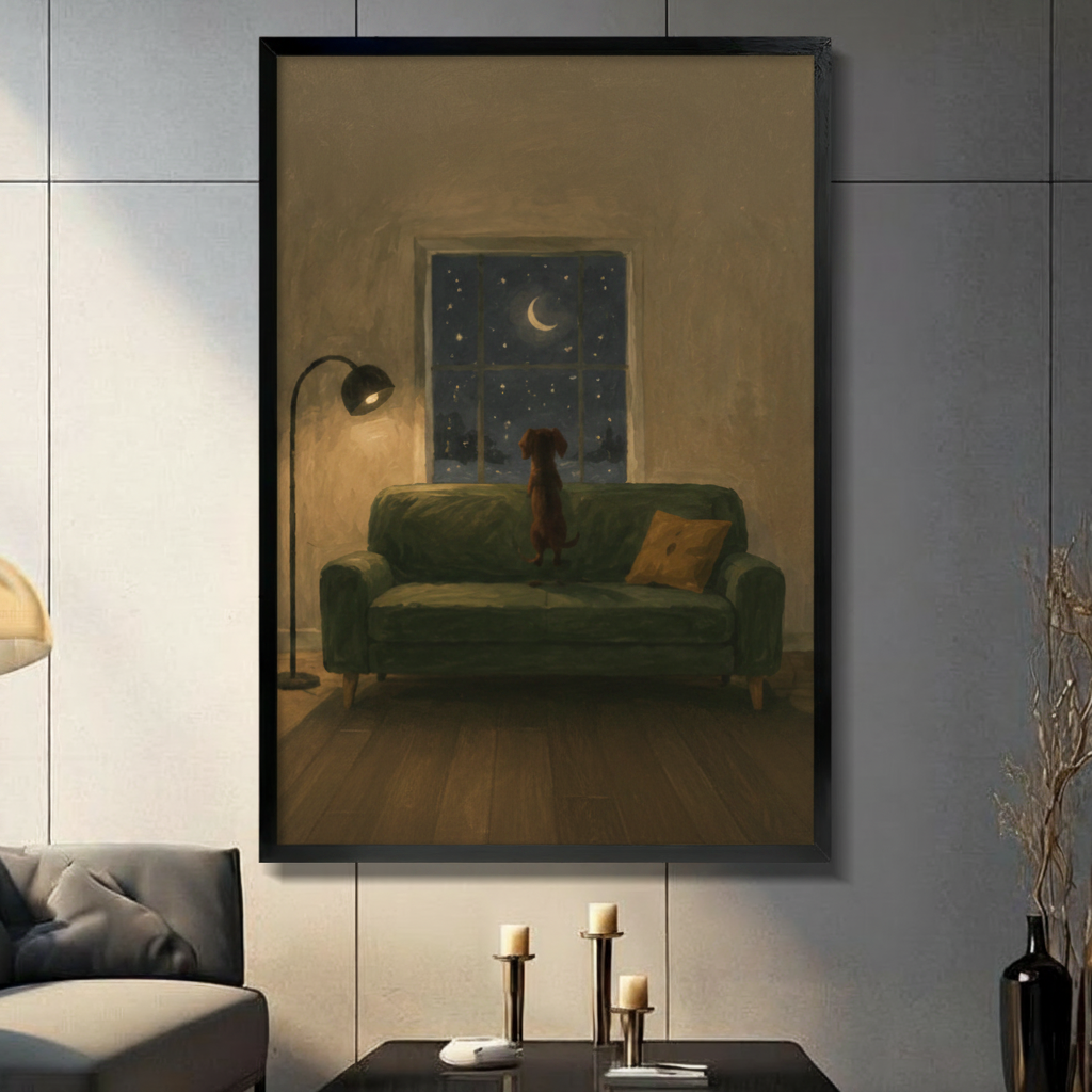 Starry Night Dog Window Oil Painting Canvas Art
