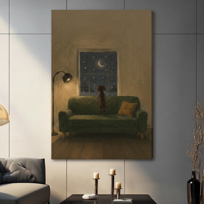 Starry Night Dog Window Oil Painting Canvas Art
