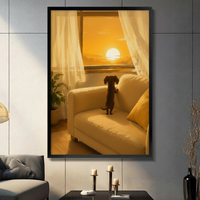 Dachshund Watching Sunset Window Canvas Wall Art