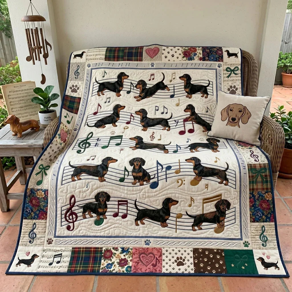 Dachshund Symphony Quilt Blanket
