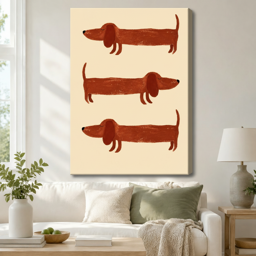 Retro Dachshund Trio Whimsical Canvas Wall Art