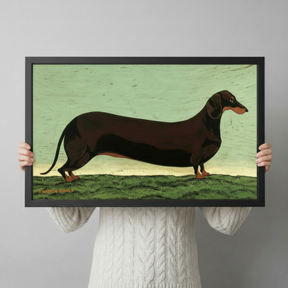 Vintage Dachshund Folk Art Canvas Wall Art