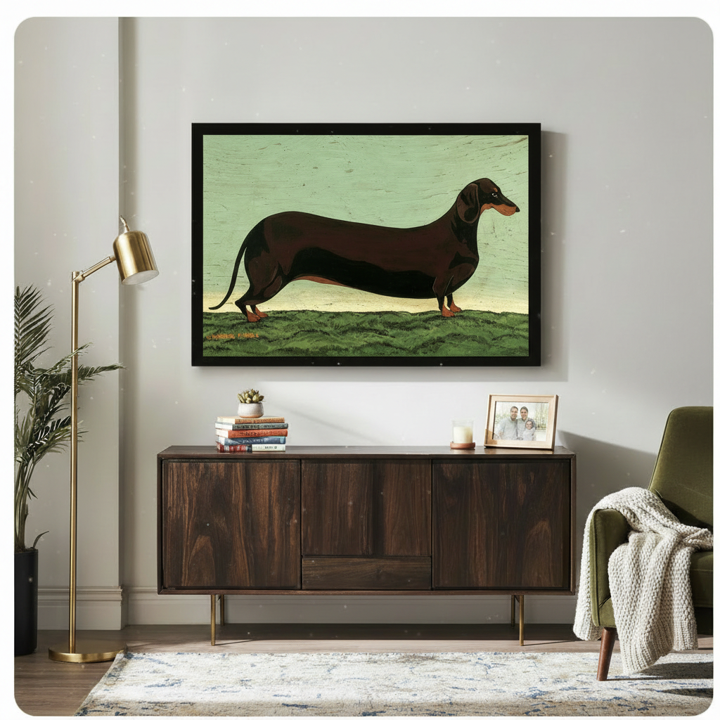 Vintage Dachshund Folk Art Canvas Wall Art