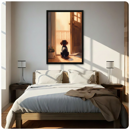 Waiting Dog Open Door Warm Canvas Wall Art