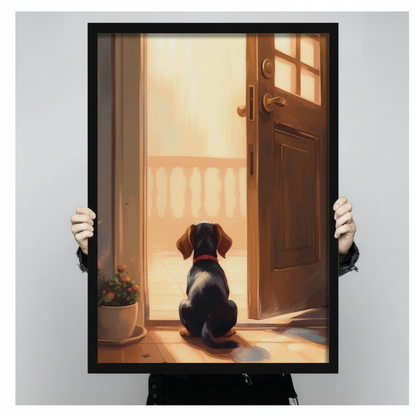 Waiting Dog Open Door Warm Canvas Wall Art