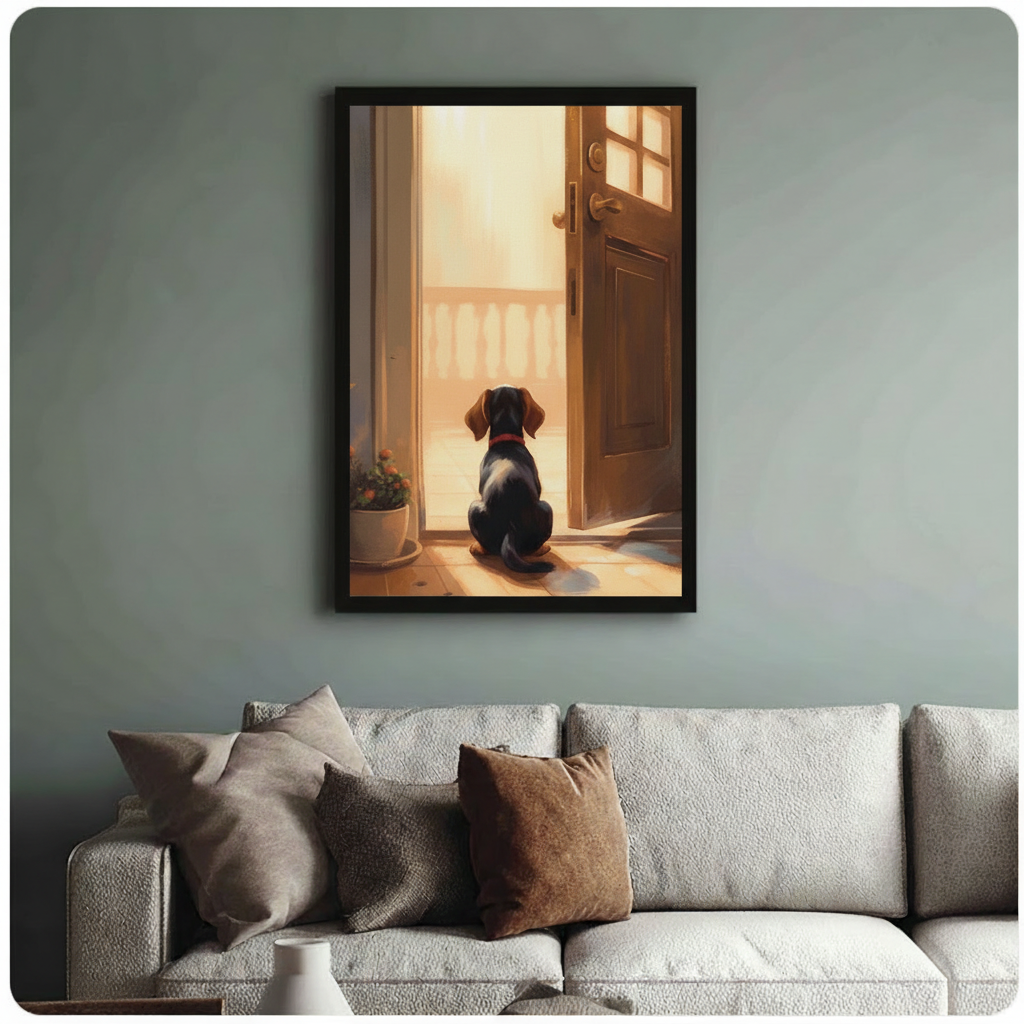 Waiting Dog Open Door Warm Canvas Wall Art