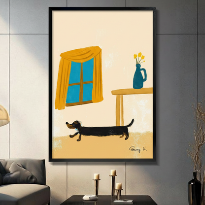 Dachshund Home Interior Modern Illustration Canvas Art