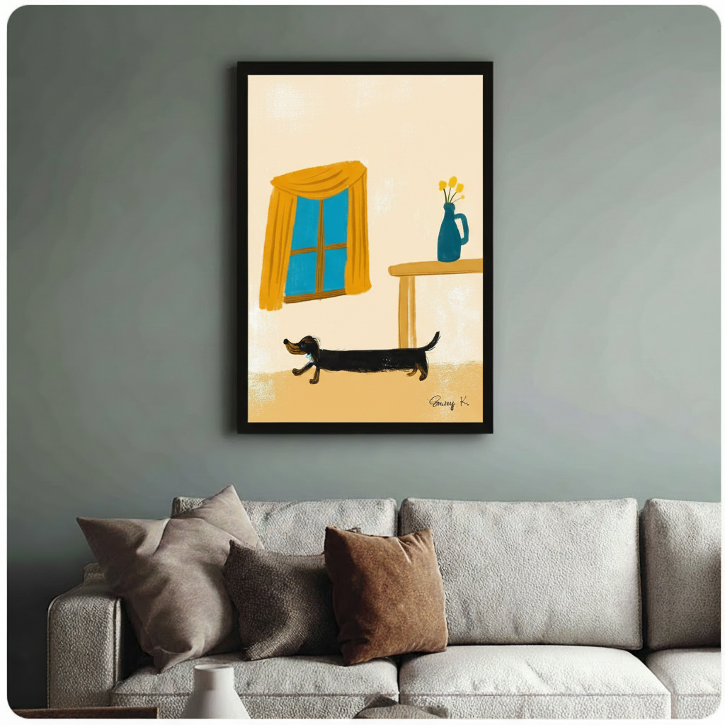Dachshund Home Interior Modern Illustration Canvas Art