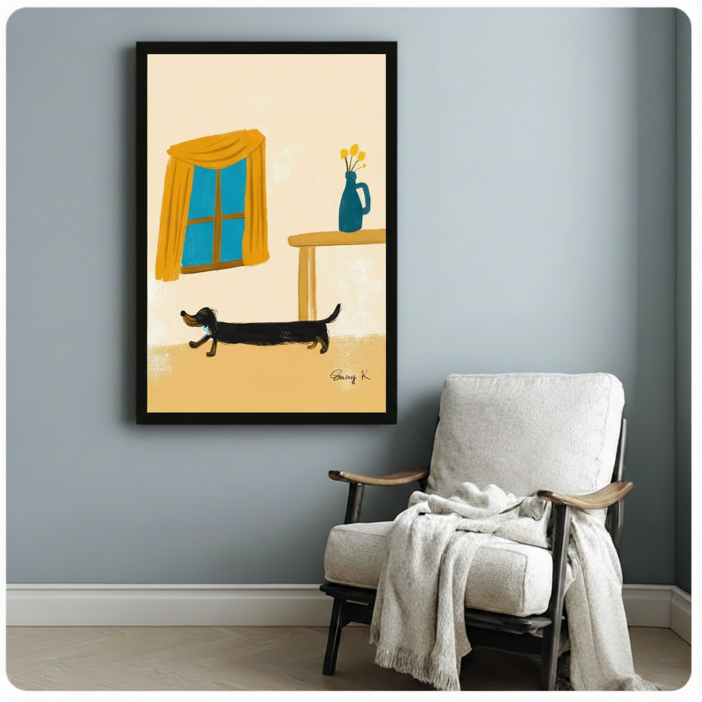 Dachshund Home Interior Modern Illustration Canvas Art