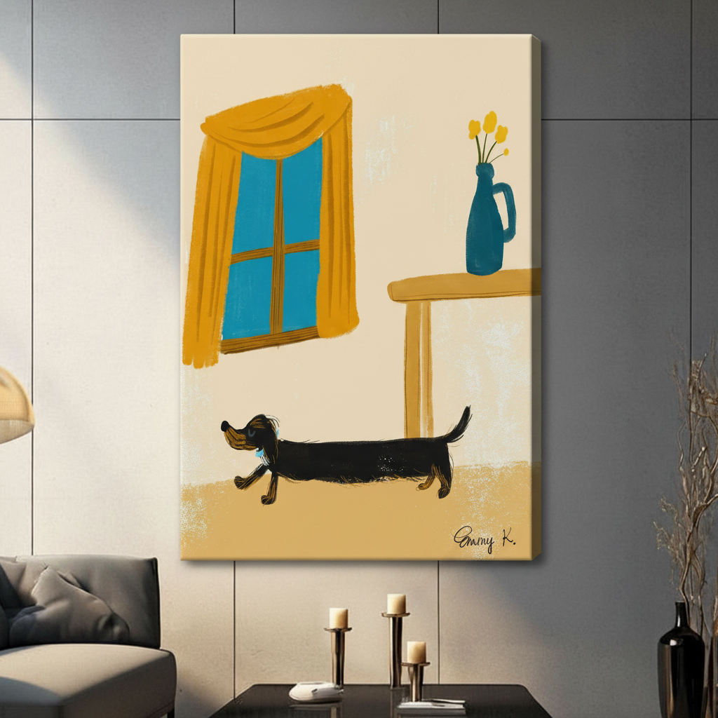Dachshund Home Interior Modern Illustration Canvas Art