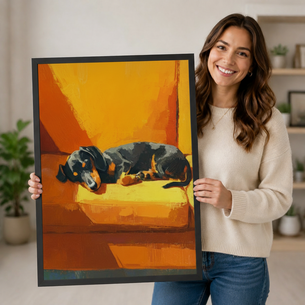 Sleeping Dachshund Oil Style Canvas Art Wall Art