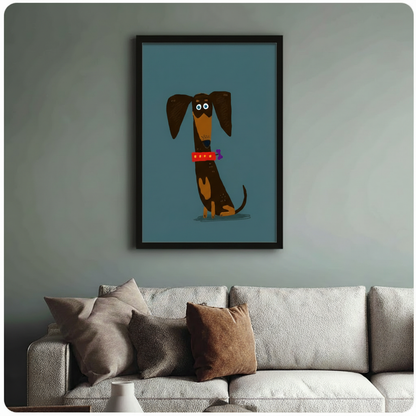Cute Dachshund Portrait Folk Art Canvas Print