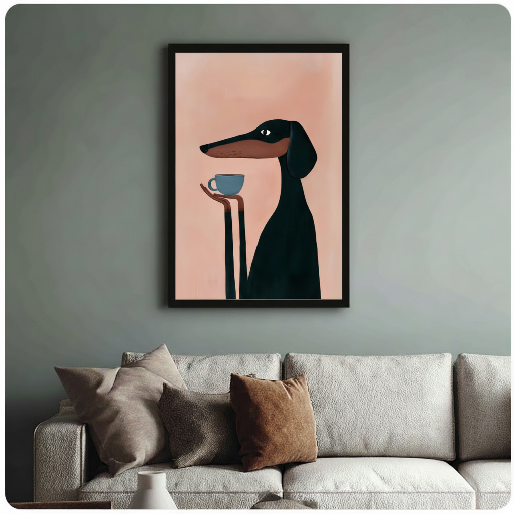 Dachshund Coffee Canvas Wall Art Print