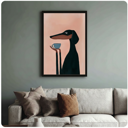 Dachshund Coffee Canvas Wall Art Print