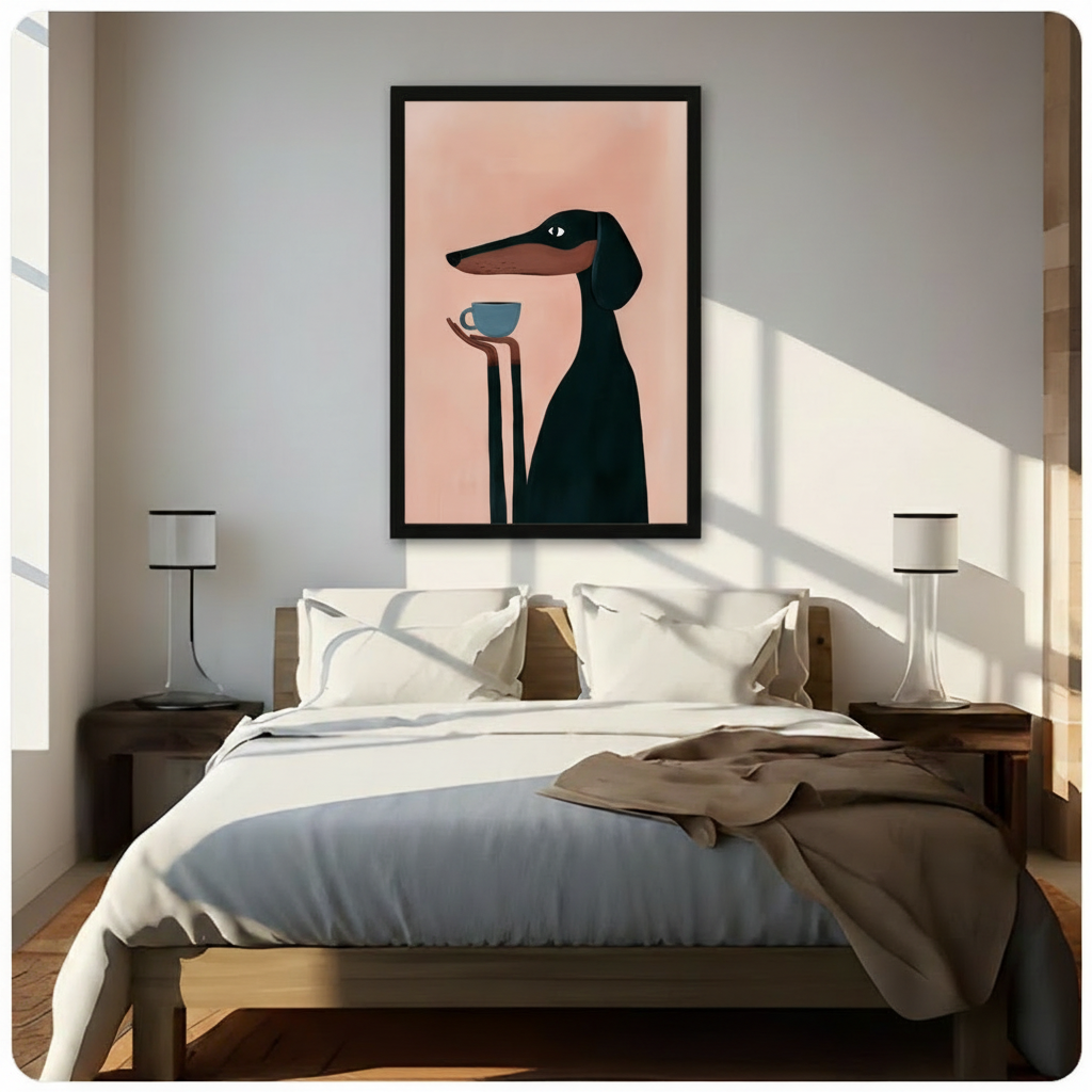 Dachshund Coffee Canvas Wall Art Print